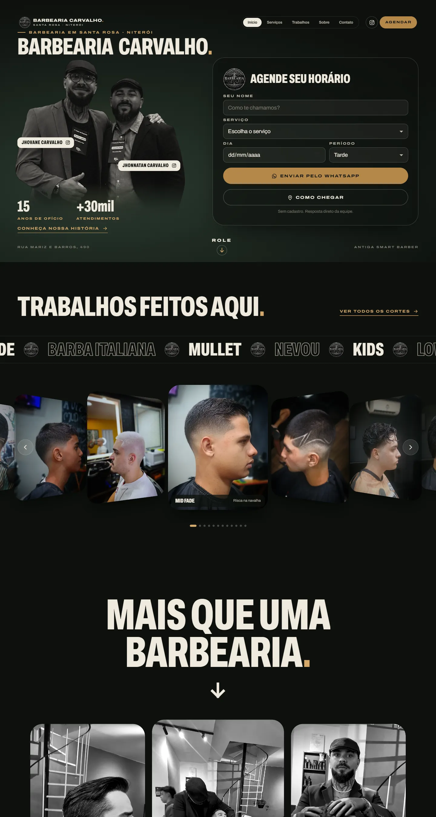 Prévia não oficial do site criado pela Sett para a Barbearia Carvalho, em Santa Rosa, Niterói